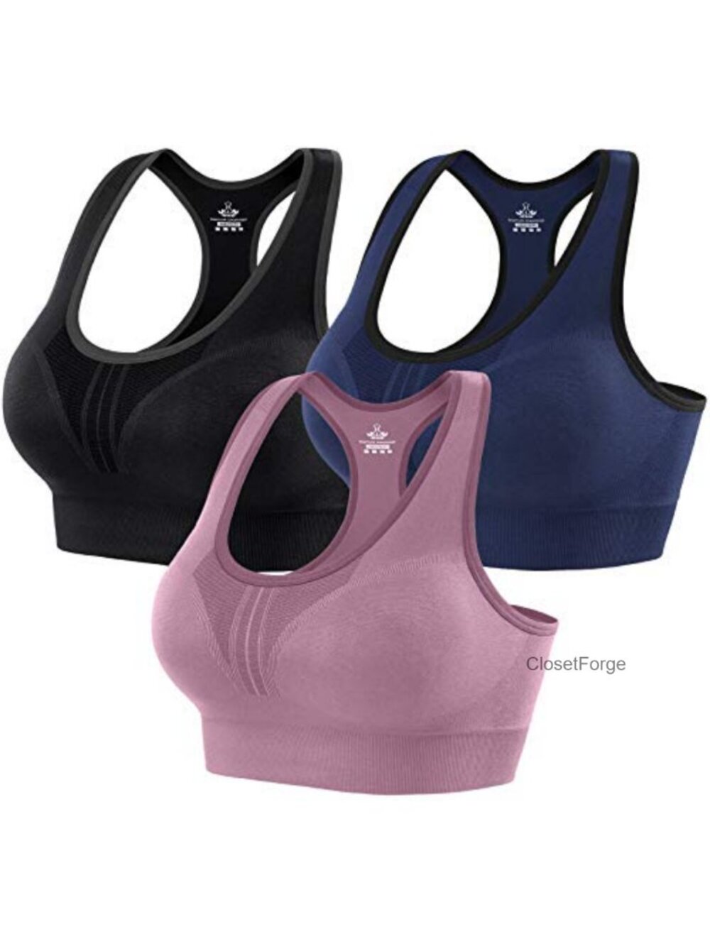 High Support Racerback Sports Bras Pack Of 3 Padded Removable Cups Breathable